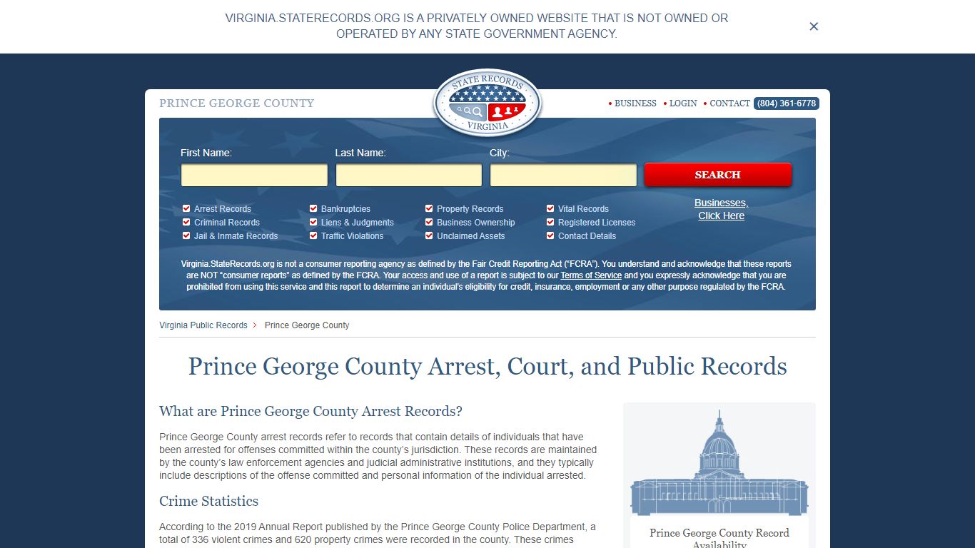 Prince George County Arrest, Court, and Public Records